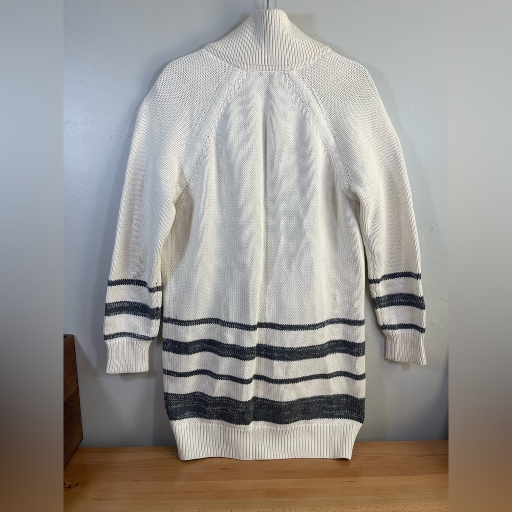 GAP Women’s White Navy Long Knit Cardigan Coastal Nautical Cotton Size L - Picture 7 of 11
